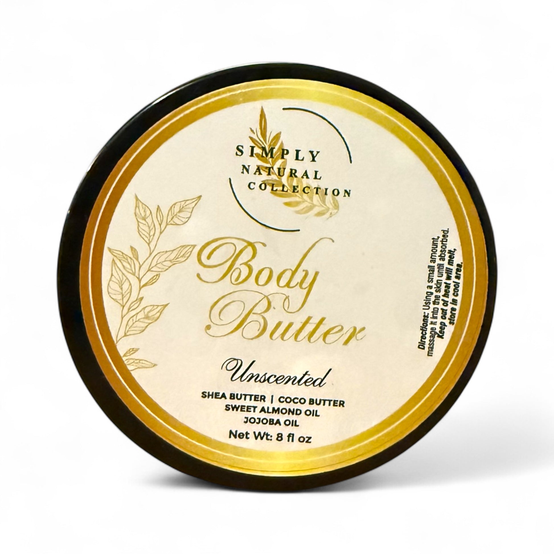 Body butter container with 'Simply Natural Collection' label on a white background