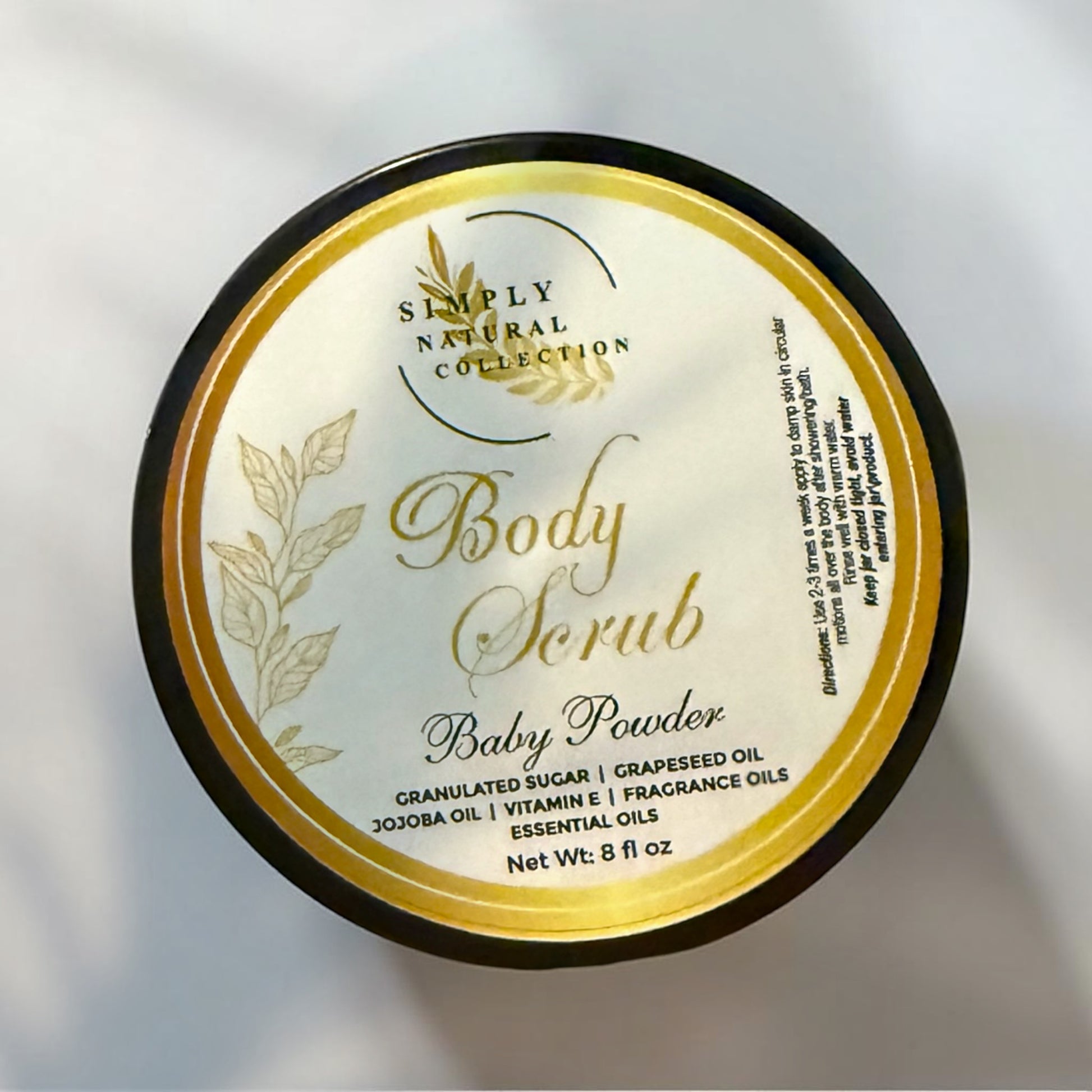 White background, 8oz jar, body scrub 