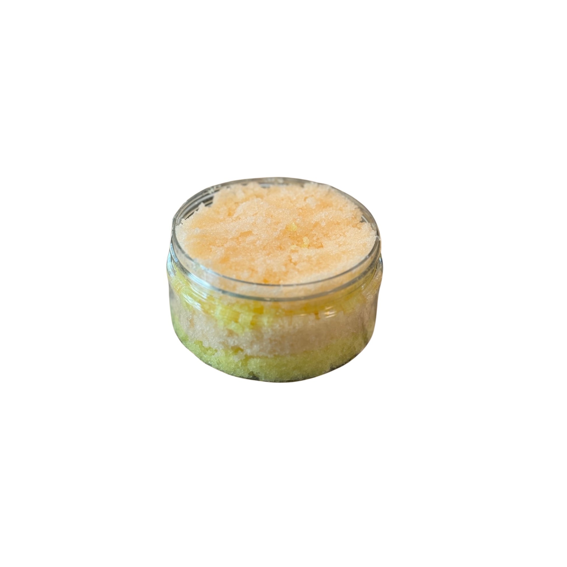 Open jar of Pineapple Papaya Body Scrub with a tropical blend of pineapple and papaya, designed to exfoliate and soften skin.