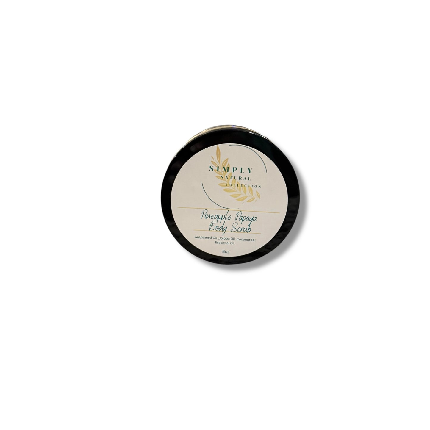 Pineapple Papaya Body Scrub container with 'Simply Natural' branding on a white background
